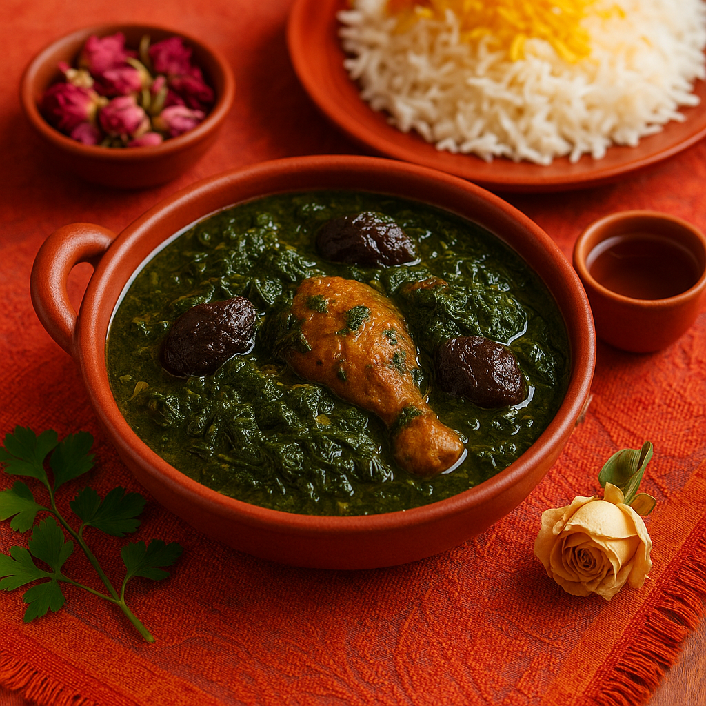 عکس خورش الو اسفناج